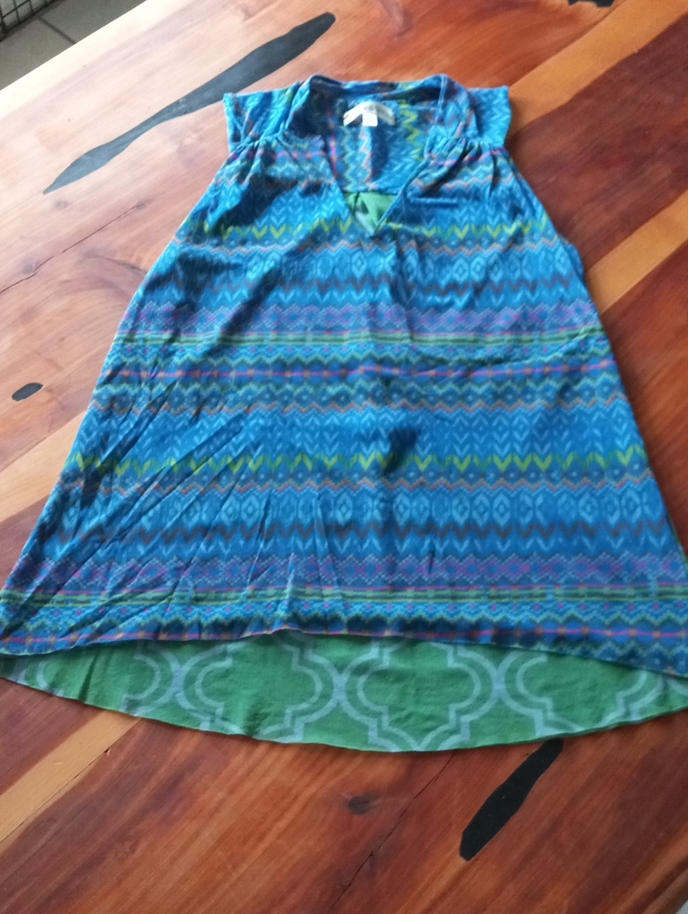 Piper & Sparrow Blue Multi Chevron Geometric Sleeveless High-Low Tunic Tank Top